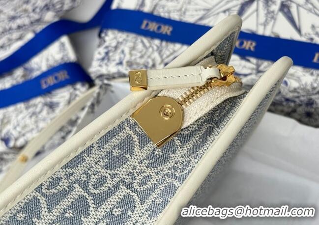 Top Quality Dior 30 Montaigne Dea Pouch in Blue Dior Oblique Chambray with Raffia Effect and White Smooth Calfskin D7096