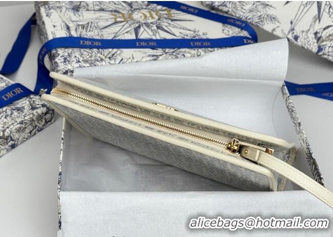 Top Quality Dior 30 Montaigne Dea Pouch in Blue Dior Oblique Chambray with Raffia Effect and White Smooth Calfskin D7096