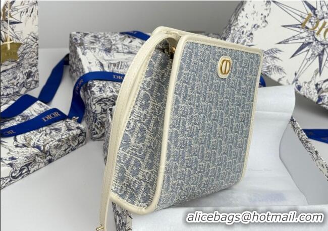 Top Quality Dior 30 Montaigne Dea Pouch in Blue Dior Oblique Chambray with Raffia Effect and White Smooth Calfskin D7096