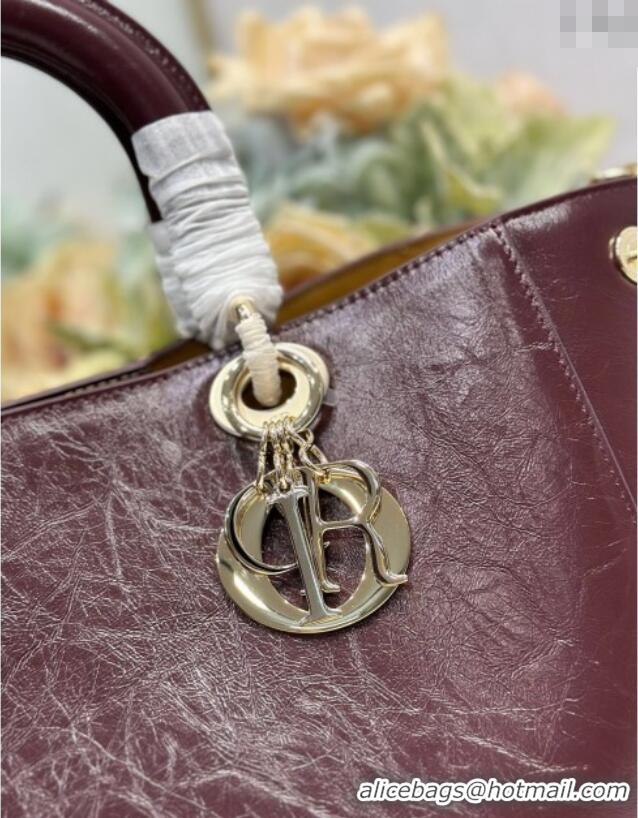 Famous Brand Dior Toujours Medium Bag in Crinkled Leather 1188 Burgundy 2025