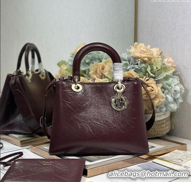Famous Brand Dior Toujours Medium Bag in Crinkled Leather 1188 Burgundy 2025