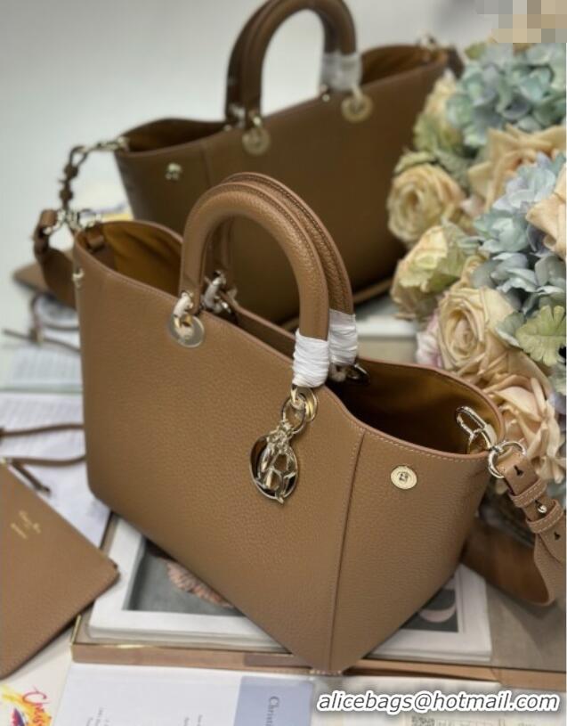 Luxury Cheap Dior Toujours Medium Bag in Litchi Grained Calfskin 1188 Brown 2025