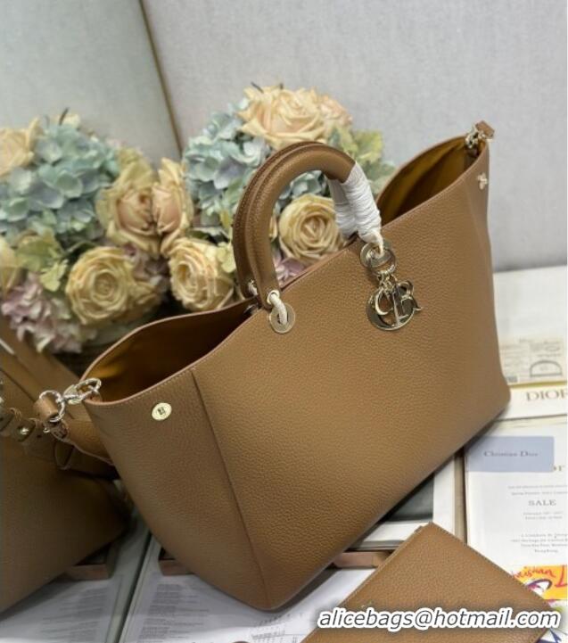 Top Design Dior Toujours Large Bag in Litchi Grained Calfskin D1188 Brown 2025