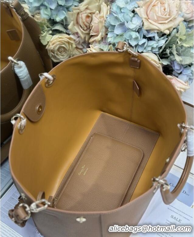 Top Design Dior Toujours Large Bag in Litchi Grained Calfskin D1188 Brown 2025