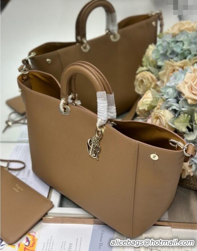 Top Design Dior Toujours Large Bag in Litchi Grained Calfskin D1188 Brown 2025