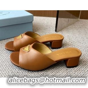 Good Quality Prada Padded nappa leather heel slides sandal 3.5cm Brown 2025 1XX711