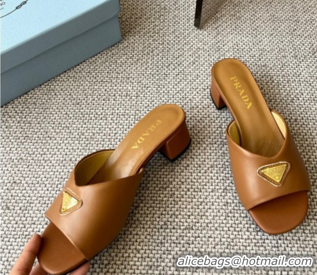 Good Quality Prada Padded nappa leather heel slides sandal 3.5cm Brown 2025 1XX711