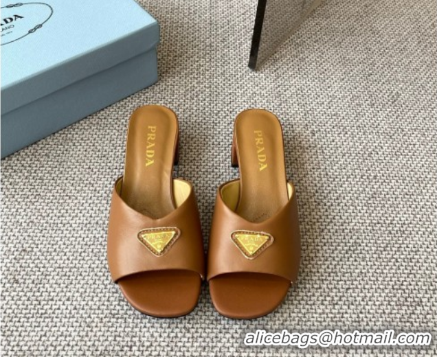 Good Quality Prada Padded nappa leather heel slides sandal 3.5cm Brown 2025 1XX711