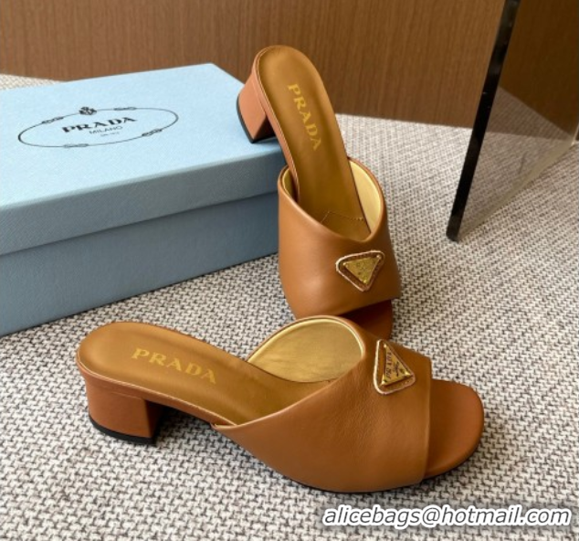 Good Quality Prada Padded nappa leather heel slides sandal 3.5cm Brown 2025 1XX711