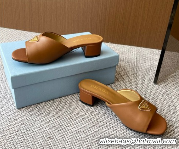 Good Quality Prada Padded nappa leather heel slides sandal 3.5cm Brown 2025 1XX711