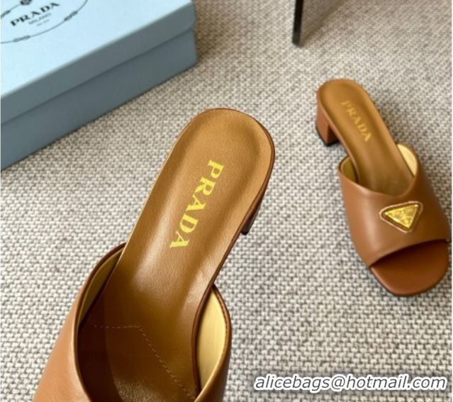 Good Quality Prada Padded nappa leather heel slides sandal 3.5cm Brown 2025 1XX711