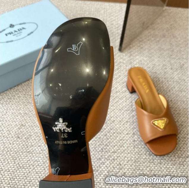 Good Quality Prada Padded nappa leather heel slides sandal 3.5cm Brown 2025 1XX711