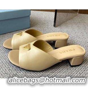 Good Looking Prada Padded nappa leather heel slides sandal 3.5cm Beige 2025 1XX711