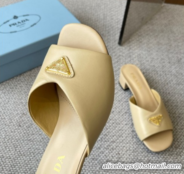 Good Looking Prada Padded nappa leather heel slides sandal 3.5cm Beige 2025 1XX711