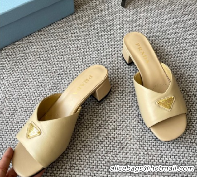 Good Looking Prada Padded nappa leather heel slides sandal 3.5cm Beige 2025 1XX711