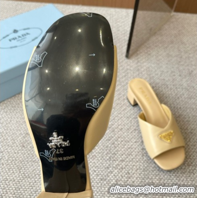 Good Looking Prada Padded nappa leather heel slides sandal 3.5cm Beige 2025 1XX711