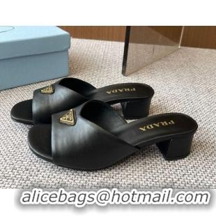 Unique Style Prada Padded nappa leather heel slides sandal 3.5cm Black 2025 1XX711