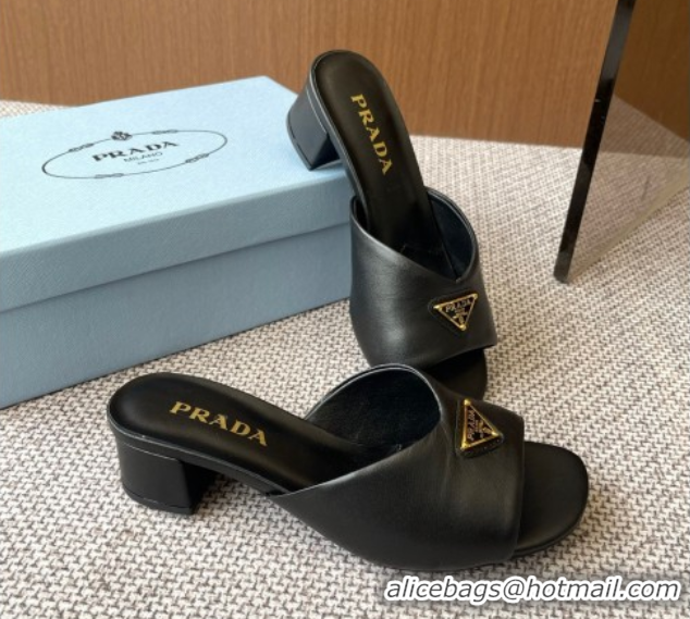 Unique Style Prada Padded nappa leather heel slides sandal 3.5cm Black 2025 1XX711