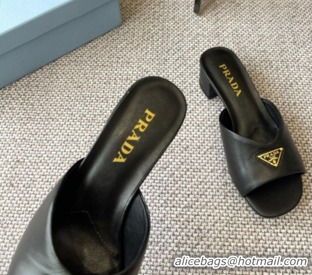 Unique Style Prada Padded nappa leather heel slides sandal 3.5cm Black 2025 1XX711