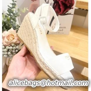 Best Grade Prada Leather Wedge Espadrille Sandals 8cm White 2025 PR060306