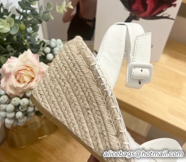 Best Grade Prada Leather Wedge Espadrille Sandals 8cm White 2025 PR060306