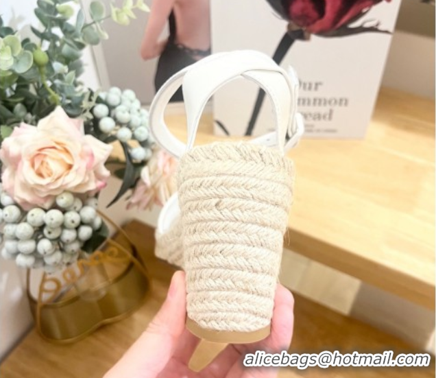 Best Grade Prada Leather Wedge Espadrille Sandals 8cm White 2025 PR060306