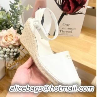 Pretty Style Prada Leather Wedge Espadrille Pumps 8cm White 2025 PR060306