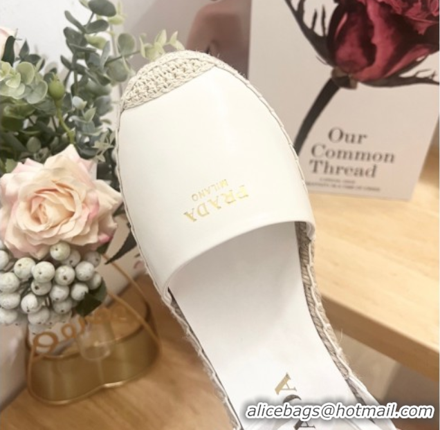 Pretty Style Prada Leather Wedge Espadrille Pumps 8cm White 2025 PR060306