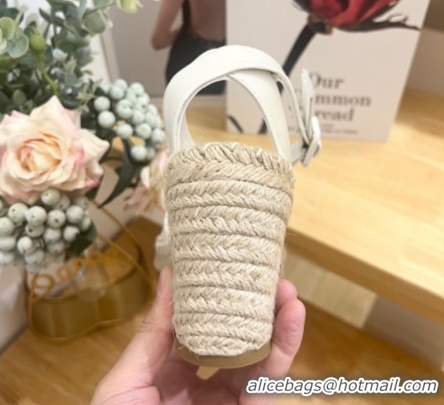 Pretty Style Prada Leather Wedge Espadrille Pumps 8cm White 2025 PR060306