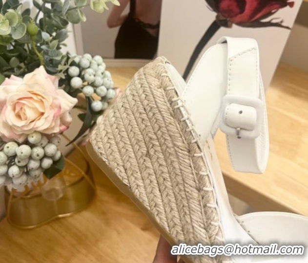 Pretty Style Prada Leather Wedge Espadrille Pumps 8cm White 2025 PR060306