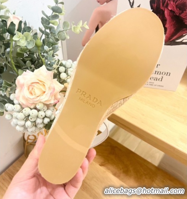 Pretty Style Prada Leather Wedge Espadrille Pumps 8cm White 2025 PR060306