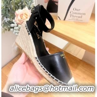 Best Price Prada Leather Wedge Espadrille Pumps 8cm Black 2025 PR060306