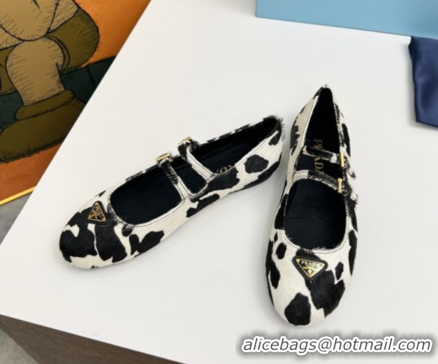 Top Grade Prada Printed mohair ballerinas flat White/Black 2025 1F794N
