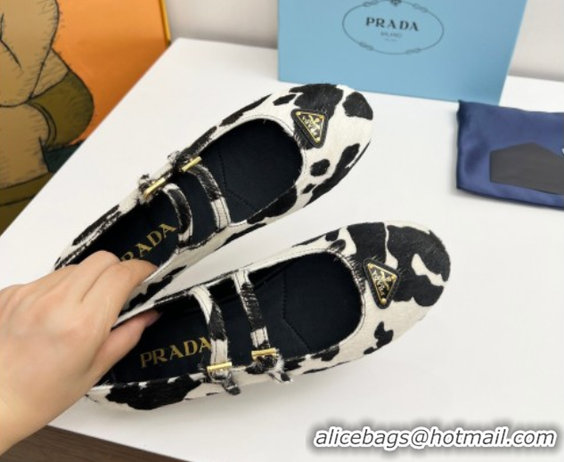 Top Grade Prada Printed mohair ballerinas flat White/Black 2025 1F794N