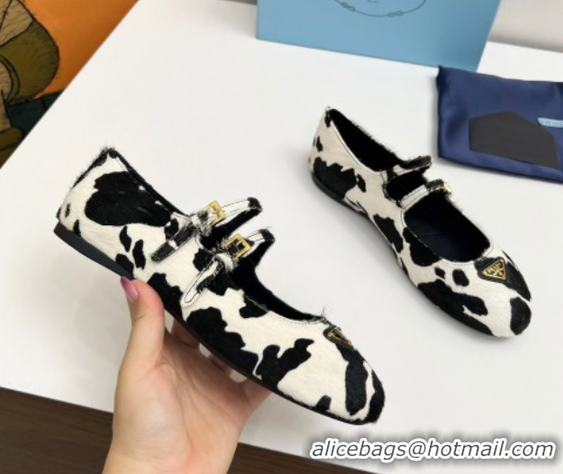 Top Grade Prada Printed mohair ballerinas flat White/Black 2025 1F794N