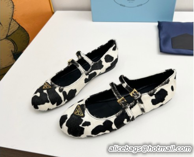 Top Grade Prada Printed mohair ballerinas flat White/Black 2025 1F794N