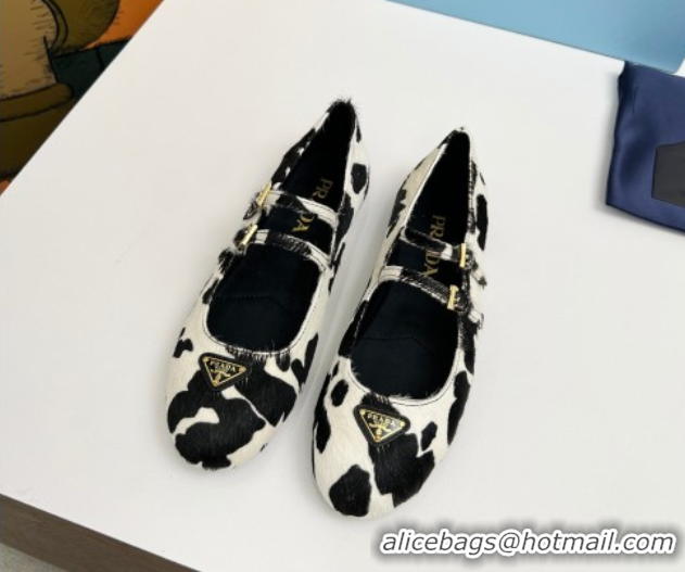 Top Grade Prada Printed mohair ballerinas flat White/Black 2025 1F794N