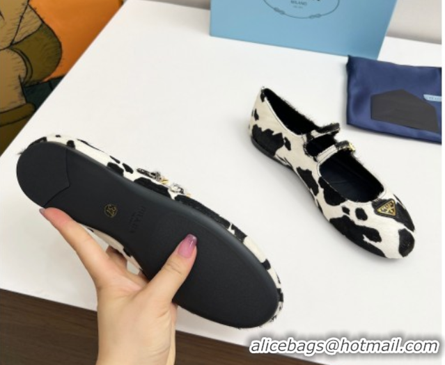 Top Grade Prada Printed mohair ballerinas flat White/Black 2025 1F794N