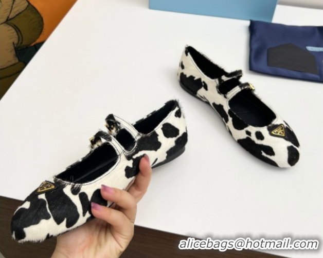 Top Grade Prada Printed mohair ballerinas flat White/Black 2025 1F794N