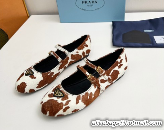 Grade Quality Prada Printed mohair ballerinas flat White/Brown 2025 1F794N
