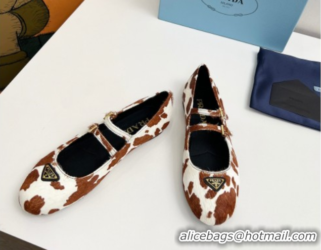 Grade Quality Prada Printed mohair ballerinas flat White/Brown 2025 1F794N