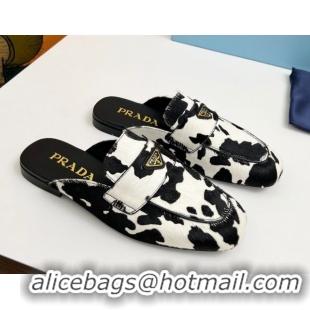 Best Product Prada Printed mohair flat mules White/Black 2025 PR060307