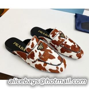 Purchase Prada Printed mohair flat mules White/Brown 2025 PR060307