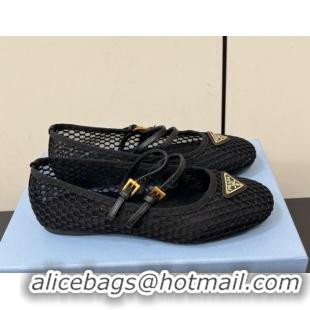 Most Popular Prada Mesh fabric ballerinas flat Black 2025 1F915N