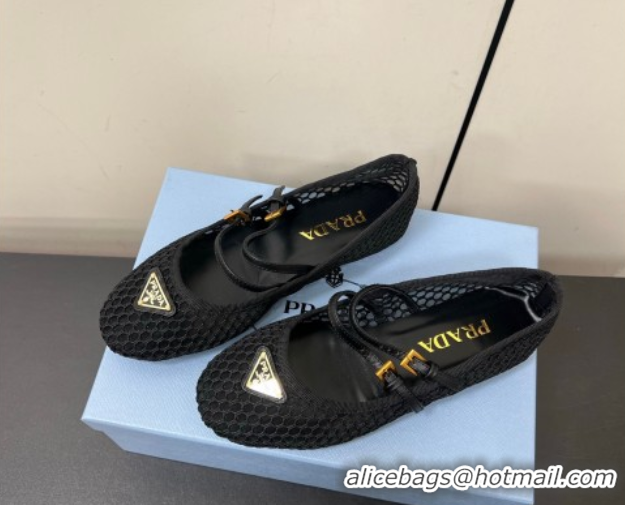 Most Popular Prada Mesh fabric ballerinas flat Black 2025 1F915N