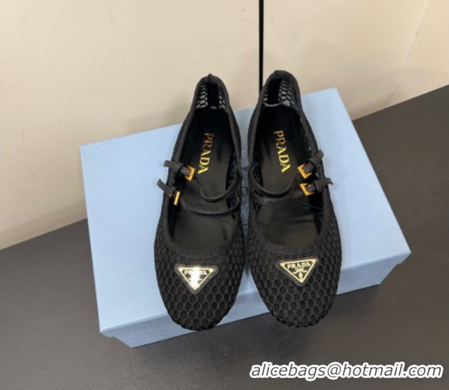 Most Popular Prada Mesh fabric ballerinas flat Black 2025 1F915N