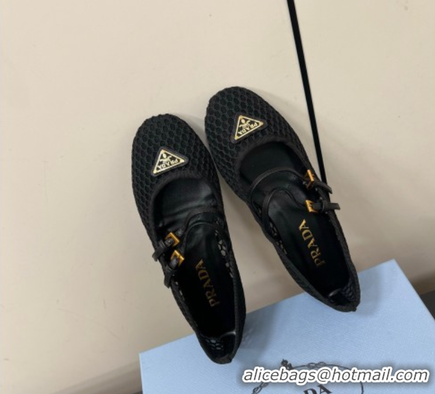 Most Popular Prada Mesh fabric ballerinas flat Black 2025 1F915N