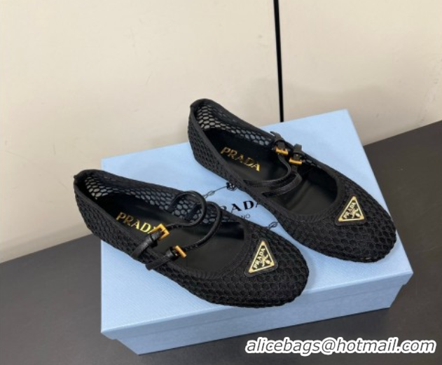 Most Popular Prada Mesh fabric ballerinas flat Black 2025 1F915N