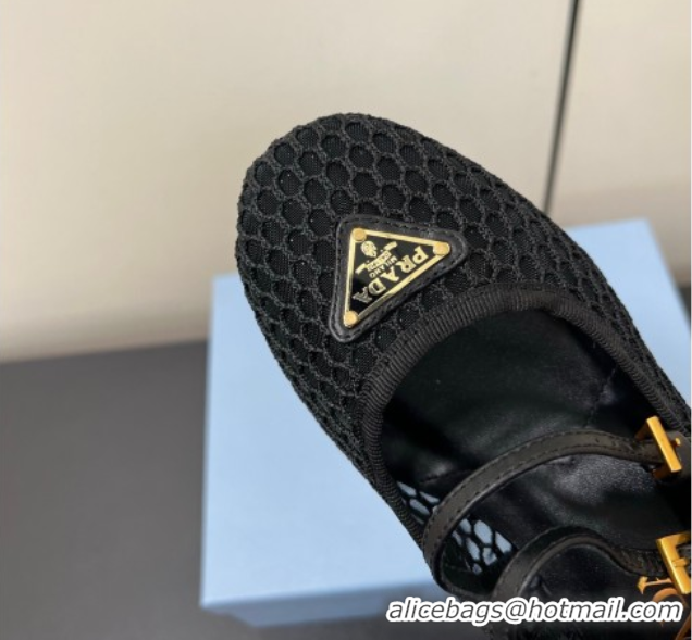 Most Popular Prada Mesh fabric ballerinas flat Black 2025 1F915N