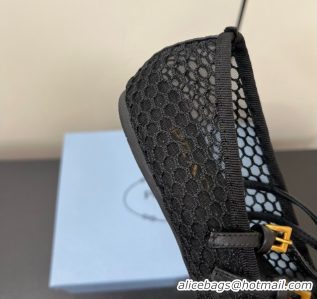 Most Popular Prada Mesh fabric ballerinas flat Black 2025 1F915N